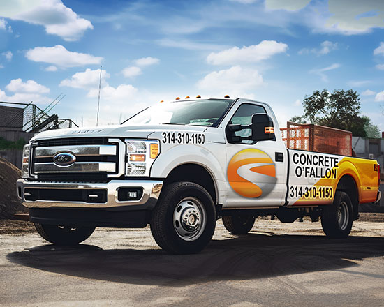 Work Truck with Concrete O'fallon Graphics and Contact Information