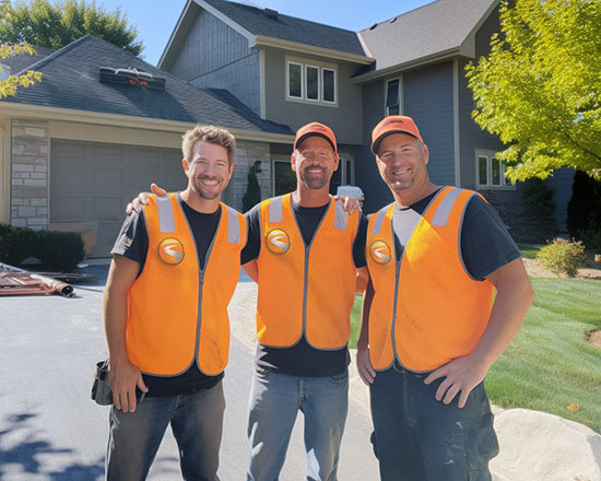 3 Workers from Concrete Ofallon smiling in front of a new driveway